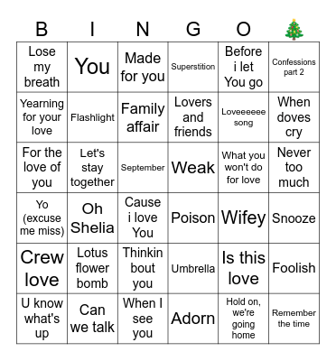 R&B Bingo Card
