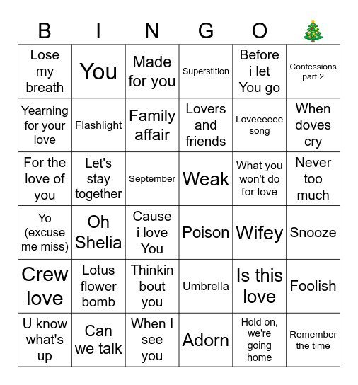 R&B Bingo Card