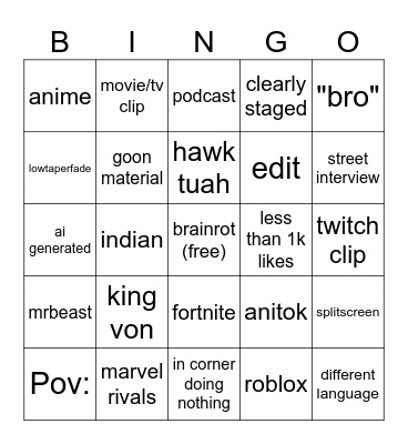 Untitled Bingo Card