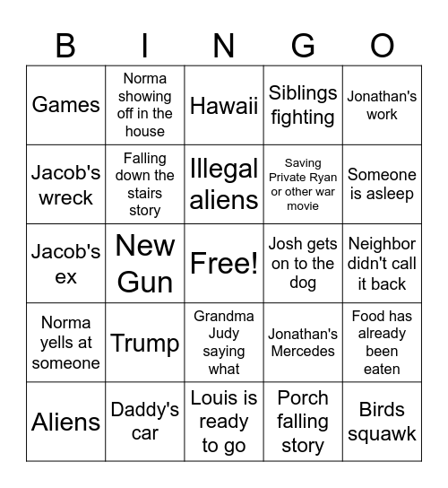 Swaller Christmas Bingo Card