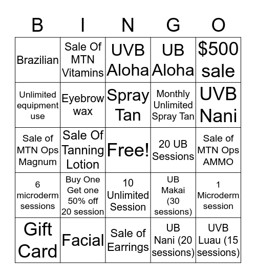 Hawaiian Sun Bingo Card