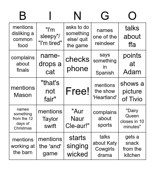 Snail-go Bingo Card