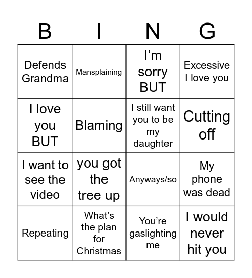 Josh Apology Bingo Card