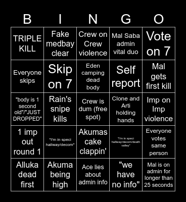 Sussy bingo Card