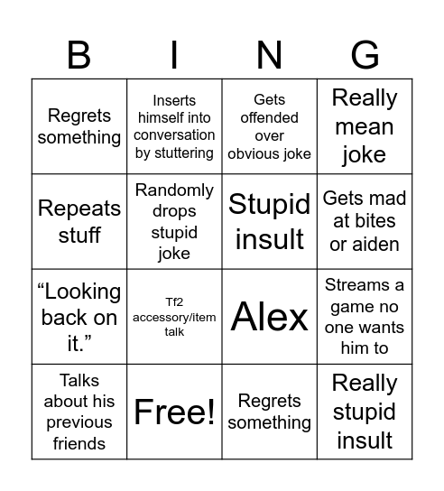 Bubba Bingo Card