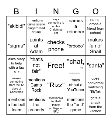 Hunter-go Bingo Card