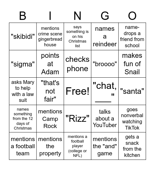 Hunter-go Bingo Card