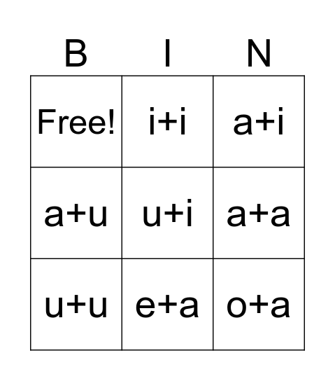 Huruf vokal Bingo Card