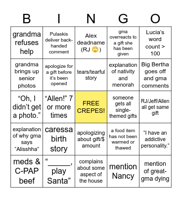 Grimm Christmas Bingo Card