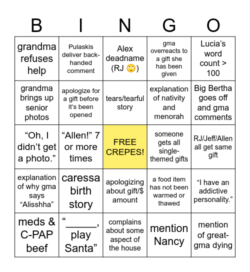 Grimm Christmas Bingo Card