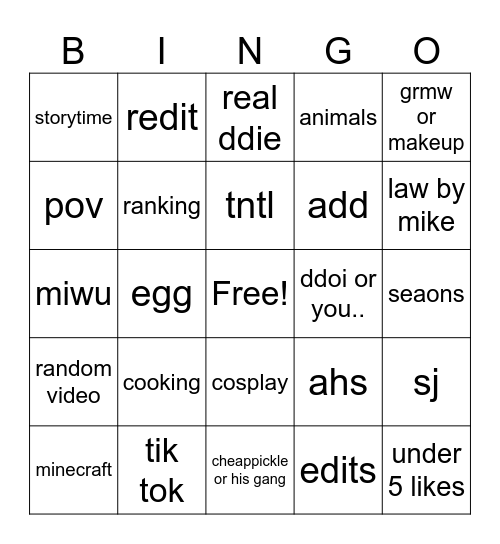 Untitled Bingo Card