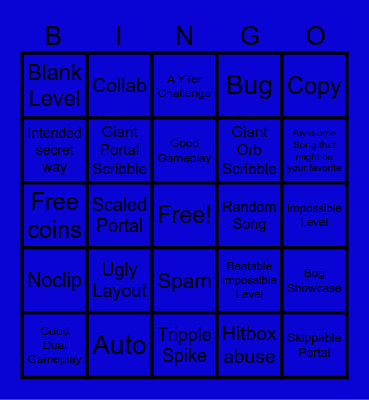 Recent Tab Bingo (Geometry Dash) Bingo Card