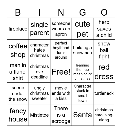 christmas movie bingo Card