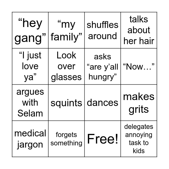 Belinda Bingo Card