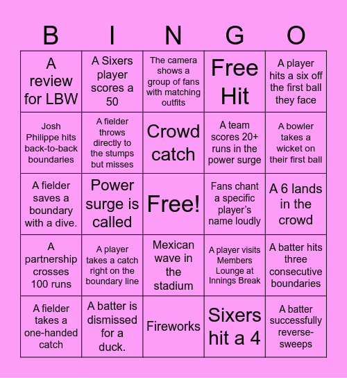 Sixers Bingo Card