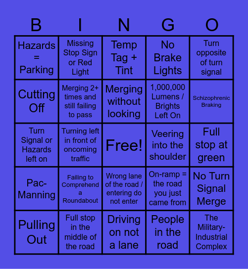 Columbus Driver BINGO Card