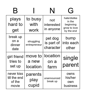 Cheesy Christmas Movie Bingo Card