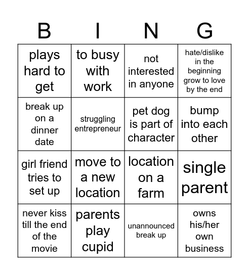 Cheesy Christmas Movie Bingo Card