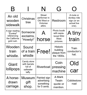 Old Sacramento Bingo Card