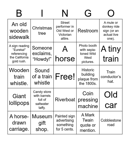 Old Sacramento Bingo Card