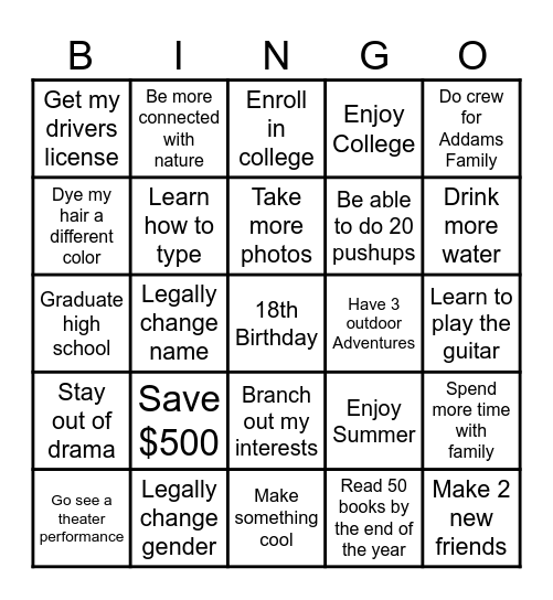 Zach's 2025 Bingo Card