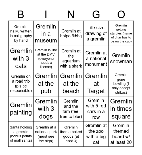 A Very Grem-Mas Bingo Card