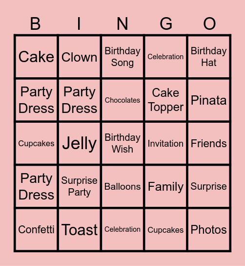 Zara S Birthday Party Bingo Card