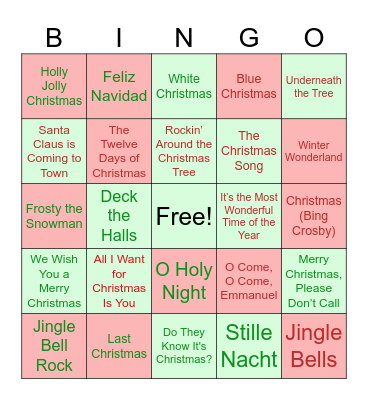 Christmas Song Bingo Card