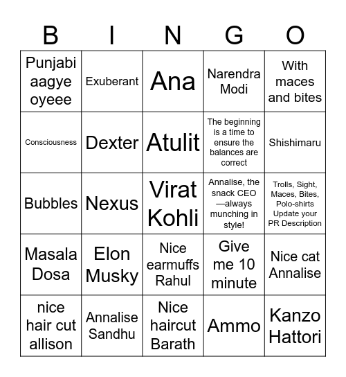 Not Bingo Card
