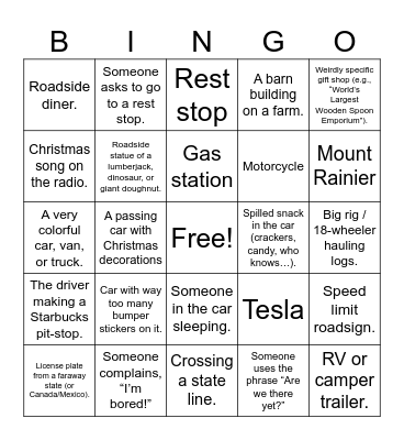 Do-To Roadtrip Bingo Card