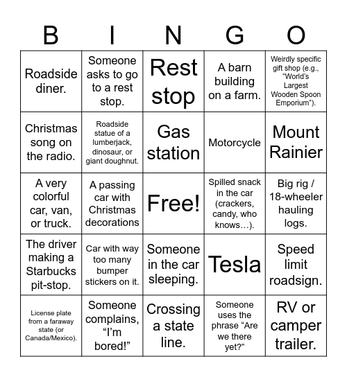 Do-To Roadtrip Bingo Card