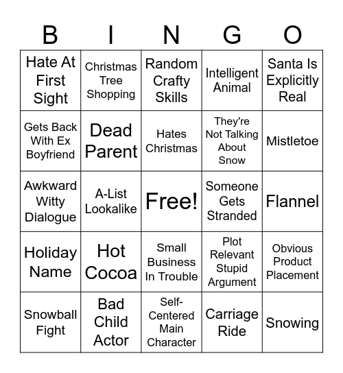 Hallmark Movie Bingo Card