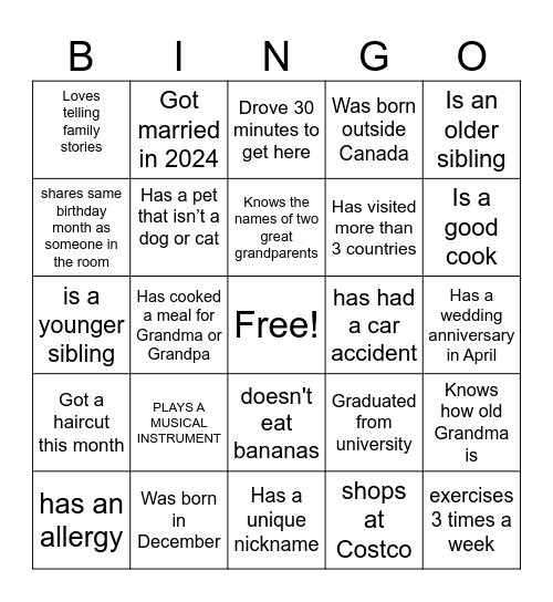 FAMILY CHRISTMAS 2024 Bingo Card