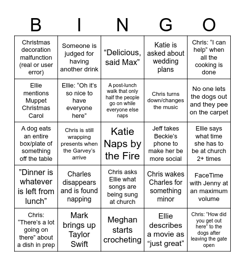 Family Christmas Bingo Card