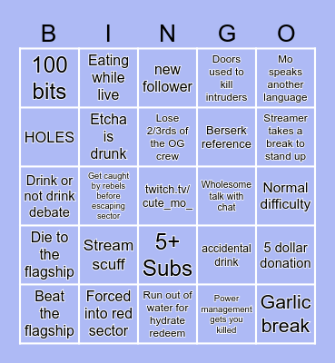 FTL Drinking Stream Bingo Card