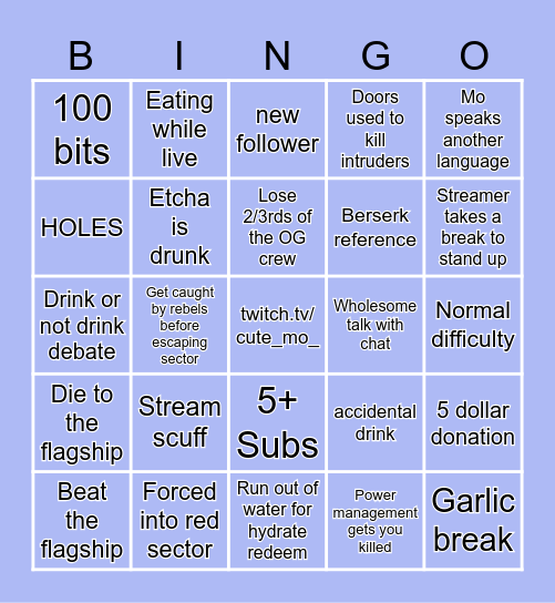 FTL Drinking Stream Bingo Card