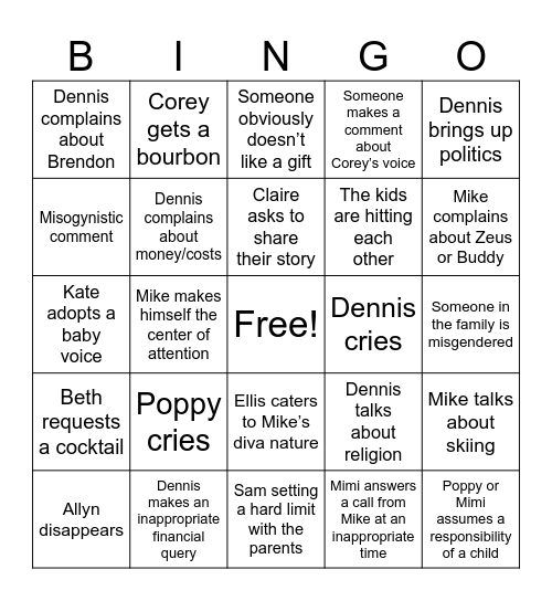 Shitshow Christmas Bingo Card