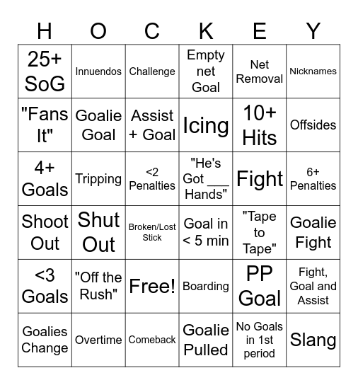 Hockey Bingo Card