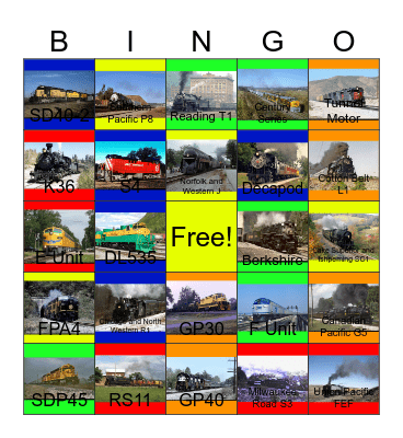 Great Trains of America Bingo Card