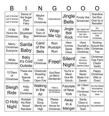 Christmas Song Bingo Card