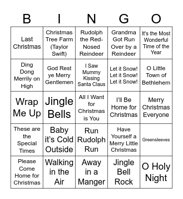 Christmas Song Bingo Card