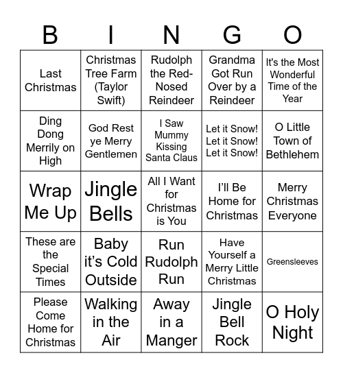 Christmas Song Bingo Card