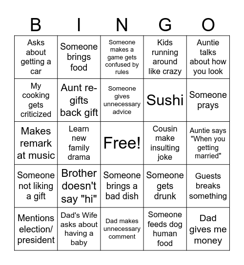 Family Bingo Card