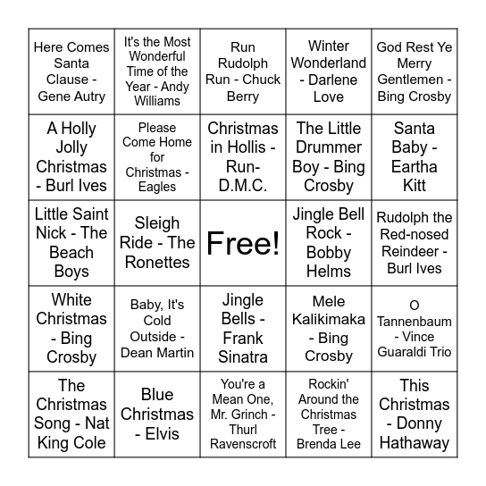 Christmas Classics Bingo Card