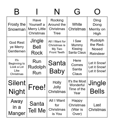 Christmas Song Gingo Bingo Card