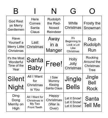 Christmas Song Bingo Card