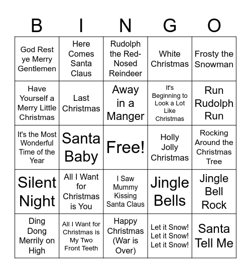 Christmas Song Bingo Card