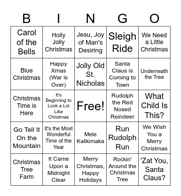 Christmas Song Bingo Card