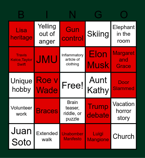 McGrath Family Bingo Card