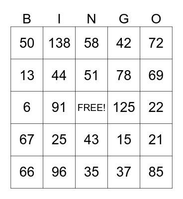 Place Value Bingo Card